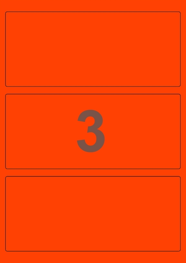 A4-etiketter, 3 stansade etiketter/ark, 198,0 x 85,0 mm, röd neon, 100 ark
